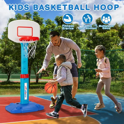 Vista 6 de LACCHOUFEE Aro de baloncesto para interiores y exteriores, juguetes para niños pequeños de 1 a 3 años, aro de baloncesto con 3 bolas, mini portería