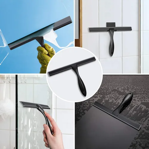 Vista 6 de HIWARE Escobilla de ducha multiusos para puertas de ducha, baño, ventana y cristal de coche, color negro, acero inoxidable, 10 pulgadas
