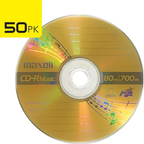 Vista 2 de Maxell Husillo de música CD-R, solo audio, medios en blanco, paquete de 50 (625156)