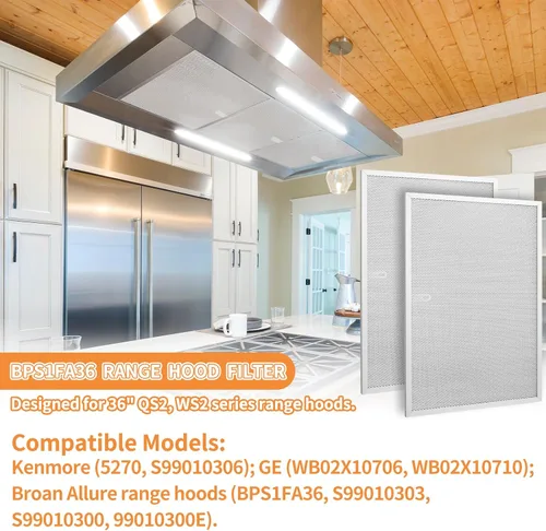Vista 5 de BPS1FA36 - Filtro de ventilación de aluminio para campana extractora Broan Nutone Allure de 36 pulgadas, QS1 WS1 WS2, filtros de grasa para campana