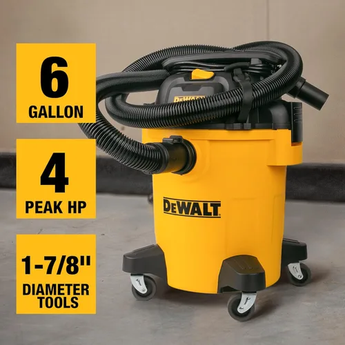 Vista 3 de DEWALT Aspiradora de 6 galones 4HP Poly Wet Dry Vacuum Solución de limpieza definitiva para entornos de taller de construcción, para trabajo