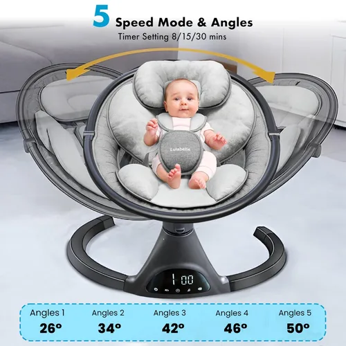 Vista 2 de Lulabelle Columpios de bebé para bebés, columpio infantil 3 en 1, 5 velocidades de balanceo, 10 canciones de cuna preestablecidas y Bluetooth