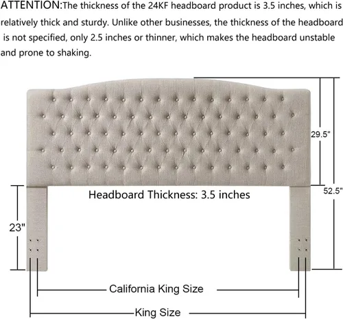 Vista 32 de 24KF Cabecera tapizada con terciopelo con diseño de botones capitoné, tamaño King/California King, cómoda, a la moda, acolchada, color gris