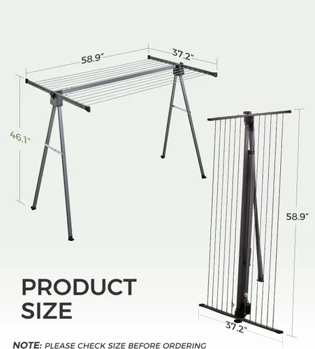 Vista 2 de Tendedero plegable con marco A para secar ropa al aire libre, con espacio de secado de 46 pies, estante de secado de ropa resistente, secadora