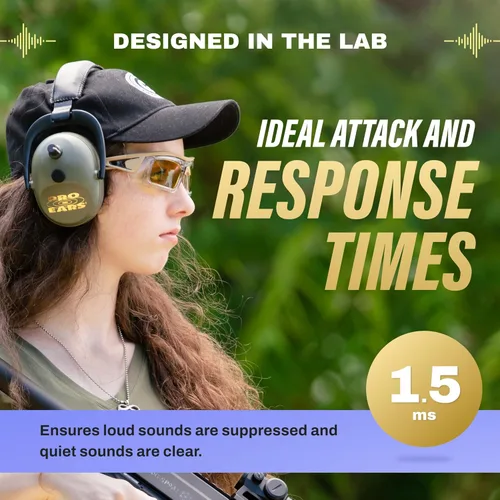 Vista 5 de Pro Ears Orejeras Gold II 26, NRR 26, protección auditiva de grado militar con compresión DLSC; sellos de gel y apagado automático