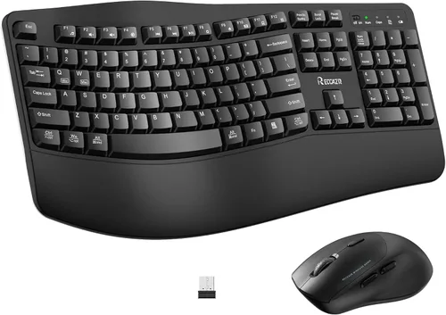 Vista 12 de Combo de teclado y mouse inalámbricos, teclas onduladas de tamaño completo 2.4G, teclado ergonómico con reposamuñecas para escritura natural, mouse