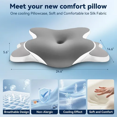 Vista 8 de Almohada para la apnea del sueño con dolor de cuello y alivio de ronquidos, almohada cervical ortopédica, almohada ergonómica de espuma