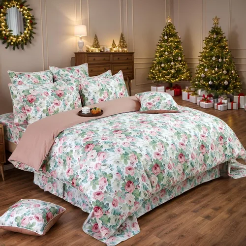 Vista 7 de FADFAY Juego de funda de edredón con estampado floral de roseta, juego de ropa de cama de encaje con volantes para niñas, 3 piezas, tamaño individual