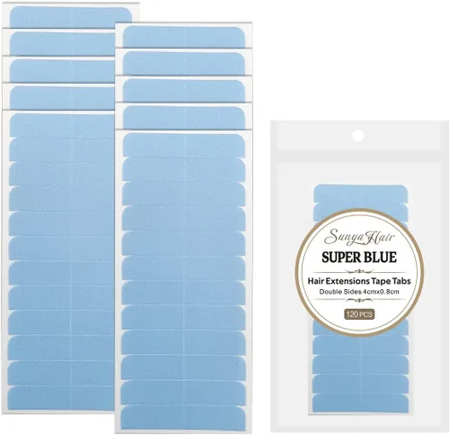 Sunya 120 piezas de cinta adhesiva fuerte de doble cara en extensión de repuesto para pelucas de encaje (azul)