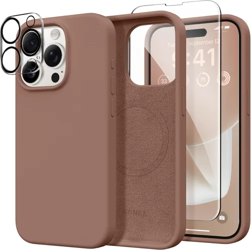 Vista 92 de GONEZ Funda magnética para iPhone 14, compatible con Magsafe, con protector de pantalla + protector de cámara, forro de microfibra antiarañazos