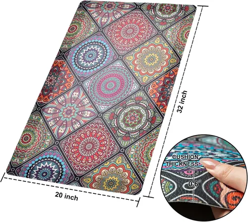 Vista 3 de QIYI Tapete de Cocina Anti Fatiga, Alfombra de Cocina Boho Acolchada de Espuma de 3/5" de Grosor, Tapete de Piso Impermeable y Cómodo Decoración