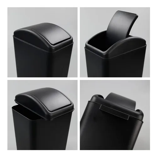Vista 3 de Cubo de basura pequeño de plástico de 4.2 galones con tapa giratoria, bote de basura para cocina, color negro
