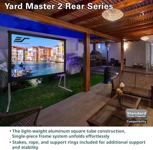 Vista 2 de Pantalla para proyector al aire libre con soporte 16:9, 8K 4K Ultra HD 3D, plegable y rápida YardMaster 2 Rear Projection
