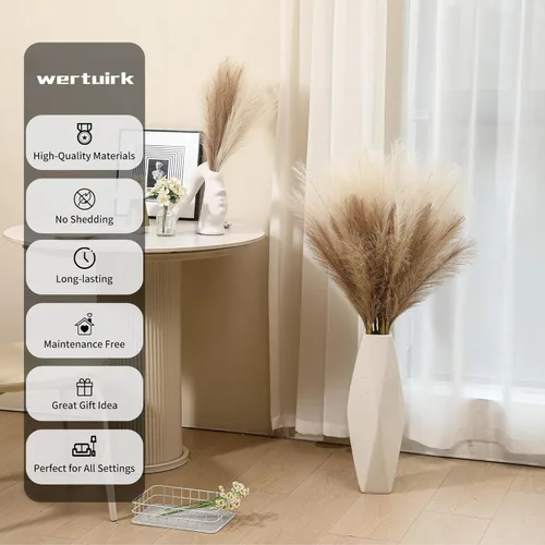 Vista 4 de Wertuirk 9 tallos de hierba de pampa sintética - 38 pulgadas de largo, hierba esponjosa y pomposa a granel, gran flor artificial de pompas