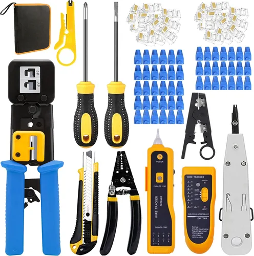 Vista 3 de LEATBUY Cat5/Cat5e/Cat6 Crimping Tool RJ45 Crimp Tool Set for RJ11/RJ12 Pass Through for Regular End-Pass-Through with 50PCS Connectors, 50PCS Black
