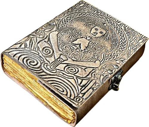 Diario de cuero de la diosa | Cuaderno pagano celta en relieve | Grimorio vintage del libro de sombras | Diario Wiccan Diary Sketchbook with Lock