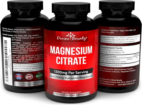 Vista 4 de Cápsulas de citrato de magnesio puro - Suplemento de magnesio de 1300 mg con magnesio elemental - 120 cápsulas vegetarianas