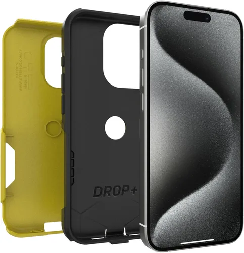 Vista 5 de OtterBox Funda de la serie Commuter para iPhone 15 Pro (solamente) - Reverso nocturno (amarillo y negro) - Delgado y resistente - Apto para bolsillo