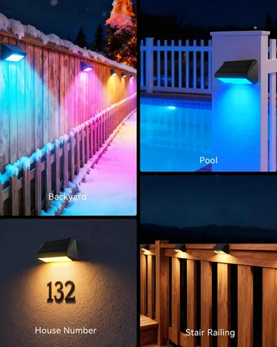 Vista 8 de Luces solares para valla al aire libre, paquete de 12 luces RGB Negro
