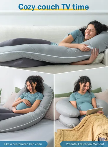 Vista 5 de INSEN Almohada refrescante de embarazo, almohada de maternidad con funda suave de Tencel, en forma de C para mujeres embarazadas y dormir de lado