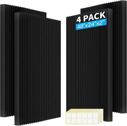 4 piezas de paneles acústicos, paneles de pared de espuma insonorizada de 48''X24''X2'', panel de espuma de estudio de espuma de alta densidad