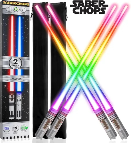 Vista 7 de LIGHTSABER CHOPSTICKS LIGHT UP STAR LED WARS Glowing Light Saber Chop Sticks REUSABLE Sushi Lightup Sabers Removable Handle Dishwasher Safe 8