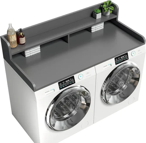 Vista 17 de Encimera de lavadora y secadora de 2 niveles con rieles de borde de 2.75 pulgadas de alto, encimera de lavandería de 54 pulgadas de ancho x 27.55