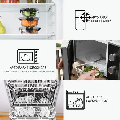 Vista 5 de Razab 30 unidades de recipientes de vidrio para almacenamiento de alimentos con tapas - Recipientes reutilizables de vidrio para preparación