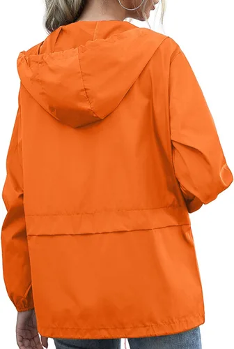 Vista 3 de PESION Women's Waterproof Raincoat Lightweight Rain Jacket Hooded Windbreaker with Pocket for Outdoor