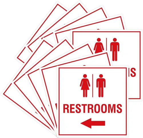 Vista 29 de Signs ByLITA Letrero cuadrado de flecha izquierda para baños con cinta adhesiva (plata cepillada) – grande (paquete de 1)