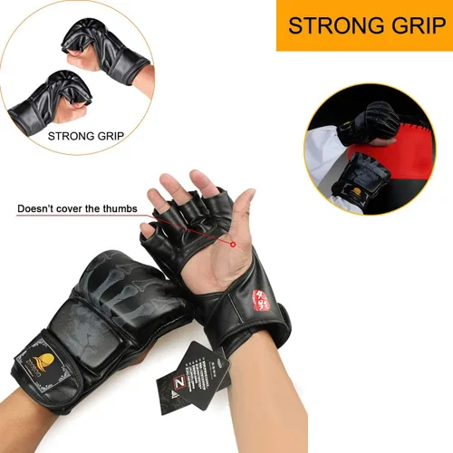 Vista 4 de ZooBoo MMA Gloves, Half-Finger Boxing Fight Gloves MMA Mitts with Adjustable Wrist Band for Sanda Sparring Punching Bag Training