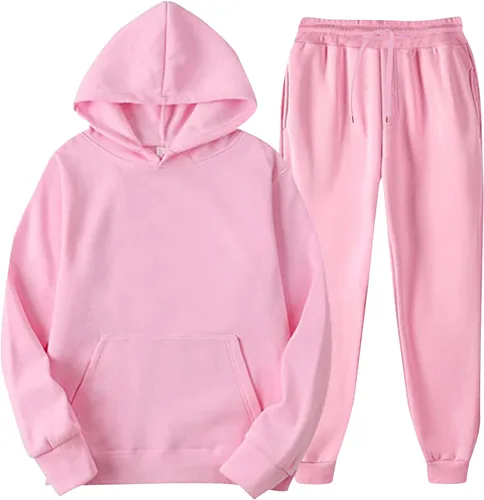 Vista 2 de Conjunto deportivo de 2 piezas para hombre de otoño e invierno, conjunto de sudadera unisex casual de color sólido, sudadera holgada con capucha