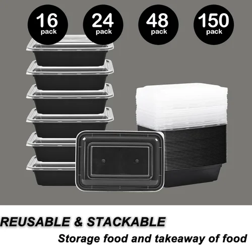 Vista 4 de LOKATSE HOME Paquete de 150 recipientes de preparación de comidas de 24 onzas reutilizables para almacenamiento de lonchera, cajas Bento, aptos