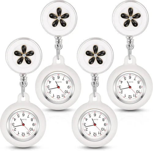 Reloj de enfermera de 4 piezas para enfermeras y médicos con solapa colgante con clip cubierta de silicona broche de bolsillo carrete de insignia