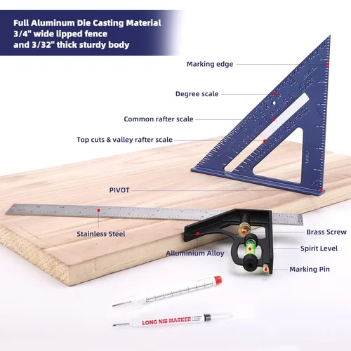 Vista 2 de Juego de escuadra de viga y escuadra combinada de 12 pulgadas, aluminio, azul