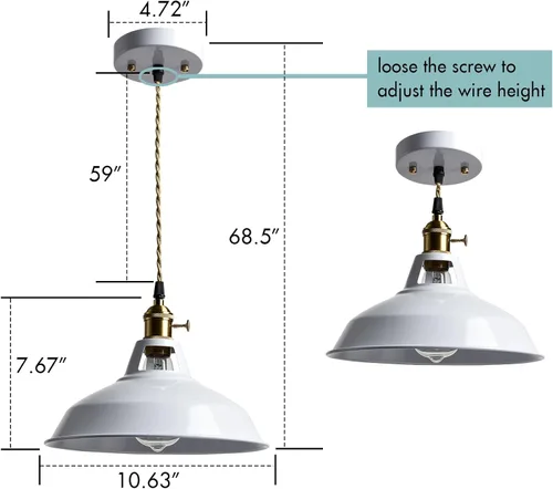 Vista 3 de CLAXY Luces Colgantes Industriales Blancas de Metal Estilo Granero con Interruptor E26, Lámpara de Techo Colgante para Cocina, Loft, Bar, Vestíbulo