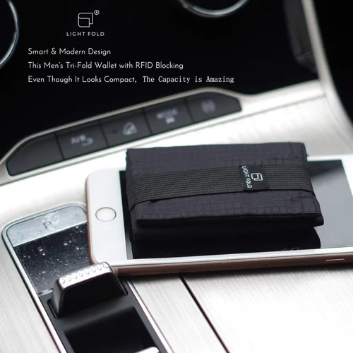 Vista 6 de LIGHT FOLD Slim Minimalist Wallets for Men Trifold Nylon Card Holder Men's Wallet Ultra Thin & Stylish Design Front Pocket Wallet with RFID Blocking