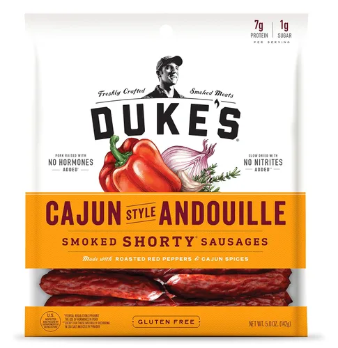 Vista 6 de Duke's Hatch Green Chile and Cajun Style Andouille Smoked Shorty Sausages Bundle 16 onzas