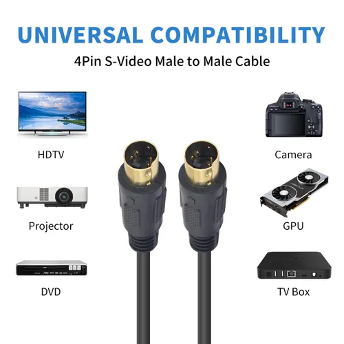Vista 8 de Cable S-Video Mini DIN de 4 pines S Cable de vídeo macho a macho chapado en oro para videocámaras de jugadores, computadoras portátiles