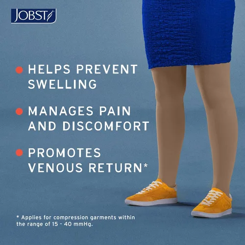 Vista 4 de JOBST Relief Medias de compresión graduadas de cintura alta de 20-30 mmHg, cómodo diseño unisex, punta abierta, beige, pequeña