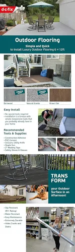 Vista 3 de d-c-fix Rollo de Suelo para Exteriores - Madera de Roble Marrón - 6' x 12', 72 pies cuadrados - Cubierta de Suelo Impermeable y para Todo Clima