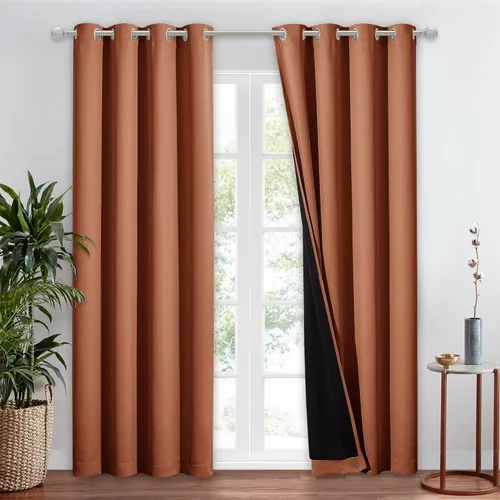 Vista 111 de NICETOWN Cortinas 100 % opacas con aislamiento térmico, panel de cortina deslizante de rendimiento que reduce el ruido con forro negro, bloqueo
