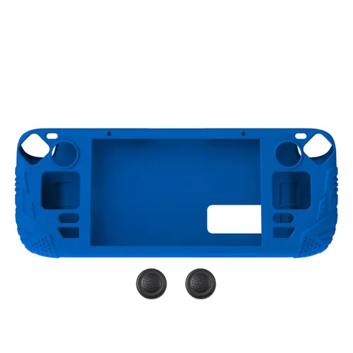 Vista 8 de PlayVital Armor Series - Funda ergonómica para Steam Deck LCD, protector de silicona suave con botón trasero mejorado diseñado y tapas de agarre Azul