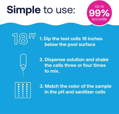 Vista 4 de HTH 1275 Kit de prueba de 6 vías para el cuidado de piscinas, probador químico de agua para piscinas, 100 pruebas