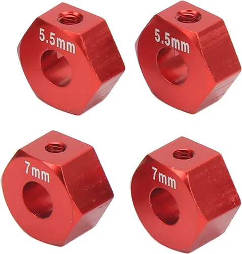 Vista 9 de Cubo de rueda RC, 4 piezas de aleación de aluminio RC hexagonal, cubo de neumático de vehículo RC, juego de accesorios para 1/10 Slash 4x4 rustler