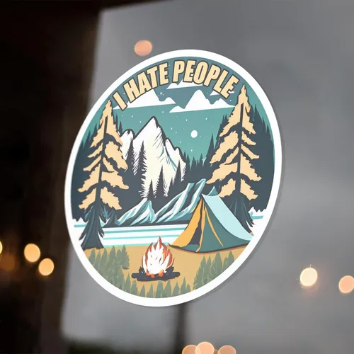 Vista 2 de Humorous Camping Sticker - I Hate People - 2 3"x3" Stickers on a Sheet, by Flippin Stickers