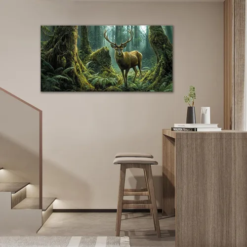 Vista 2 de Arte de pared grande de ciervos del bosque para sala de estar, decoración de pared de ciervos para dormitorio, bosques, cuadros de árboles
