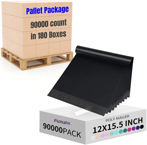 Vista 12 de Fuxury 12 x 15.5 pulgadas 100 piezas de sobres de polietileno negros resistentes para envío, sobres de plástico para correo de ropa, bolsas