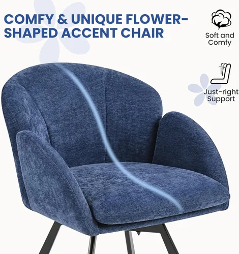 Vista 7 de Yaheetech Silla Giratoria de Acento, Sillón de Chenilla con Flores, Silla de Tocador Silla Auxiliar con Base Giratoria de 360 Grados y Cojín