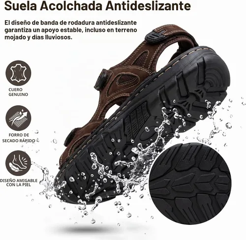 Vista 4 de Jousen Men's Leather Hiking Sandals with Arch Support Sandalia Playa Casual 662-negro